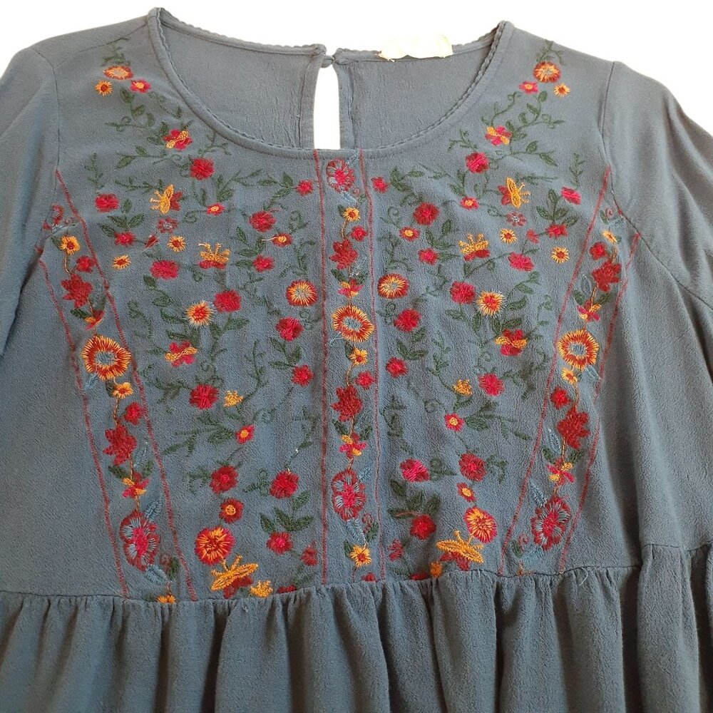 Altar'd State Boho Blouse Womens Royal Blue Floral Embroidered Long Sleeve Small - Picture 3 of 6
